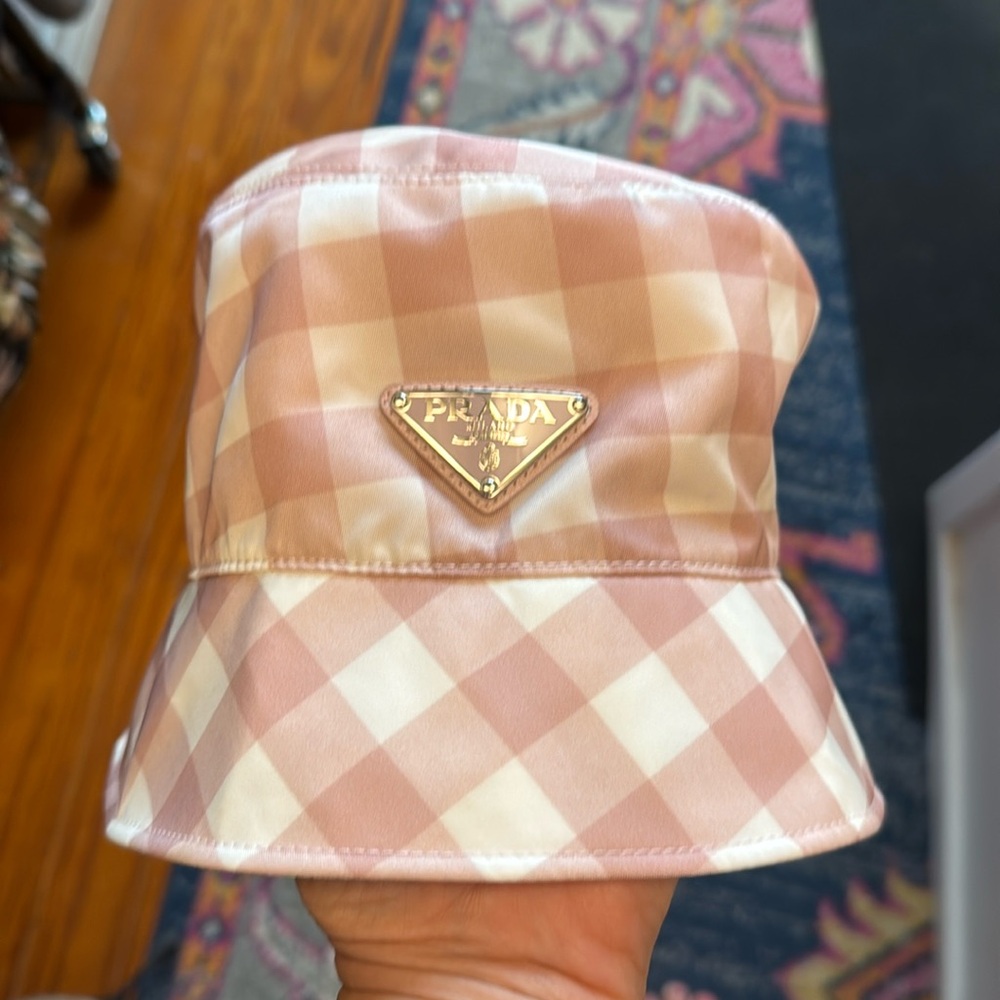 Prada Nylon Pink Gingham Bucket Hat size medium